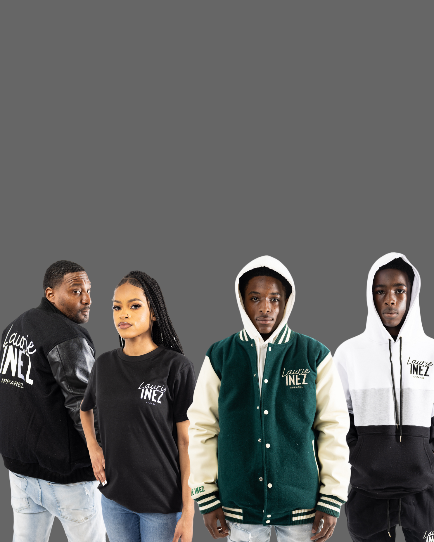Four people wearing various outfits 